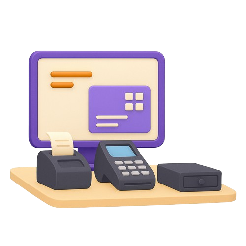 Equipo de punto de venta con terminal, impresora de tickets y caja registradora para gestión de ventas